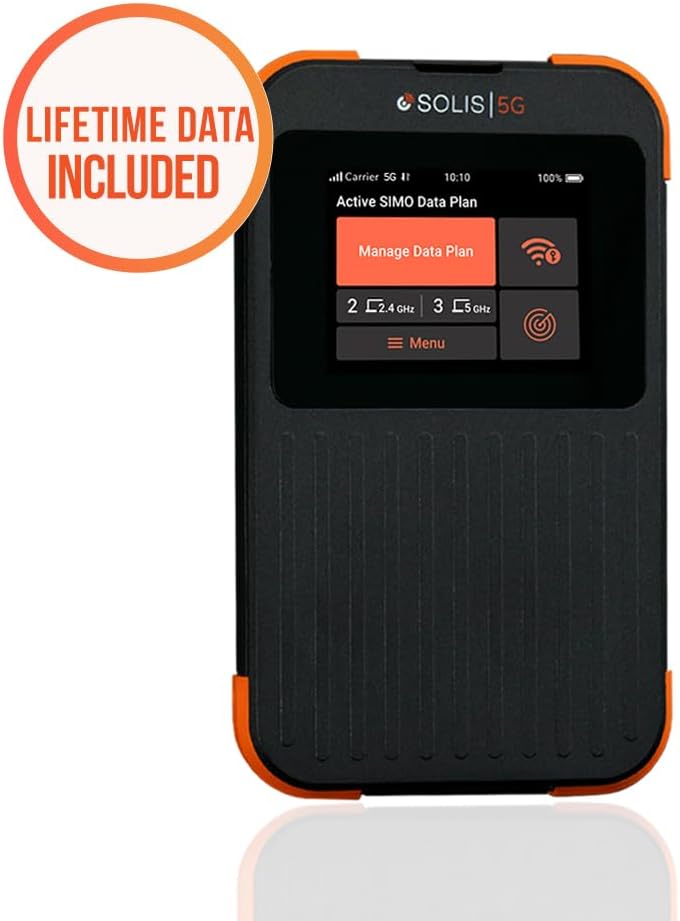 1GB/Month Lifetime Free Data, Solis 5G WiFi Mobile Hotspot for Travel, Local and International Coverage Router, Multi-Carrier Access, No Contract or SIM Card Required, 16 Connected Devices